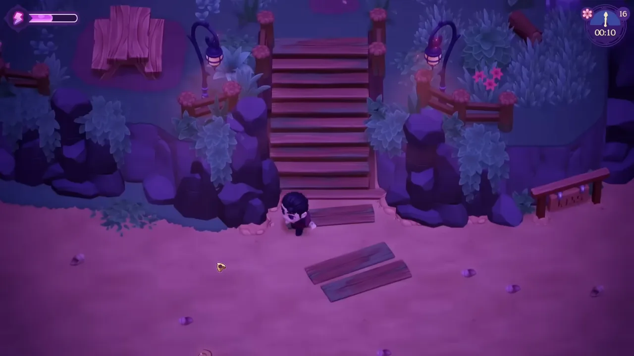 A shadowy stone passage and staircase leading down into the Moonlight Peaks catacombs.