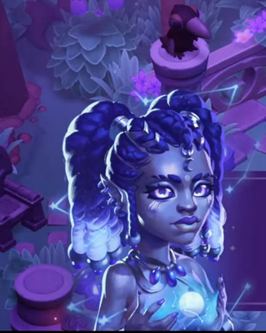 Close-up gameplay portrait of the Moon Goddess during The Moon's Gaze event