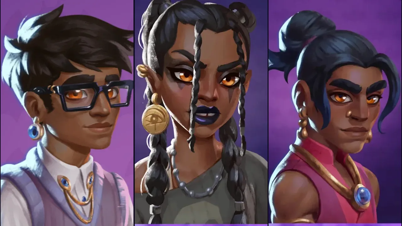 Official character portraits of the three Khazan seers — Aras, Alina and Dragan.