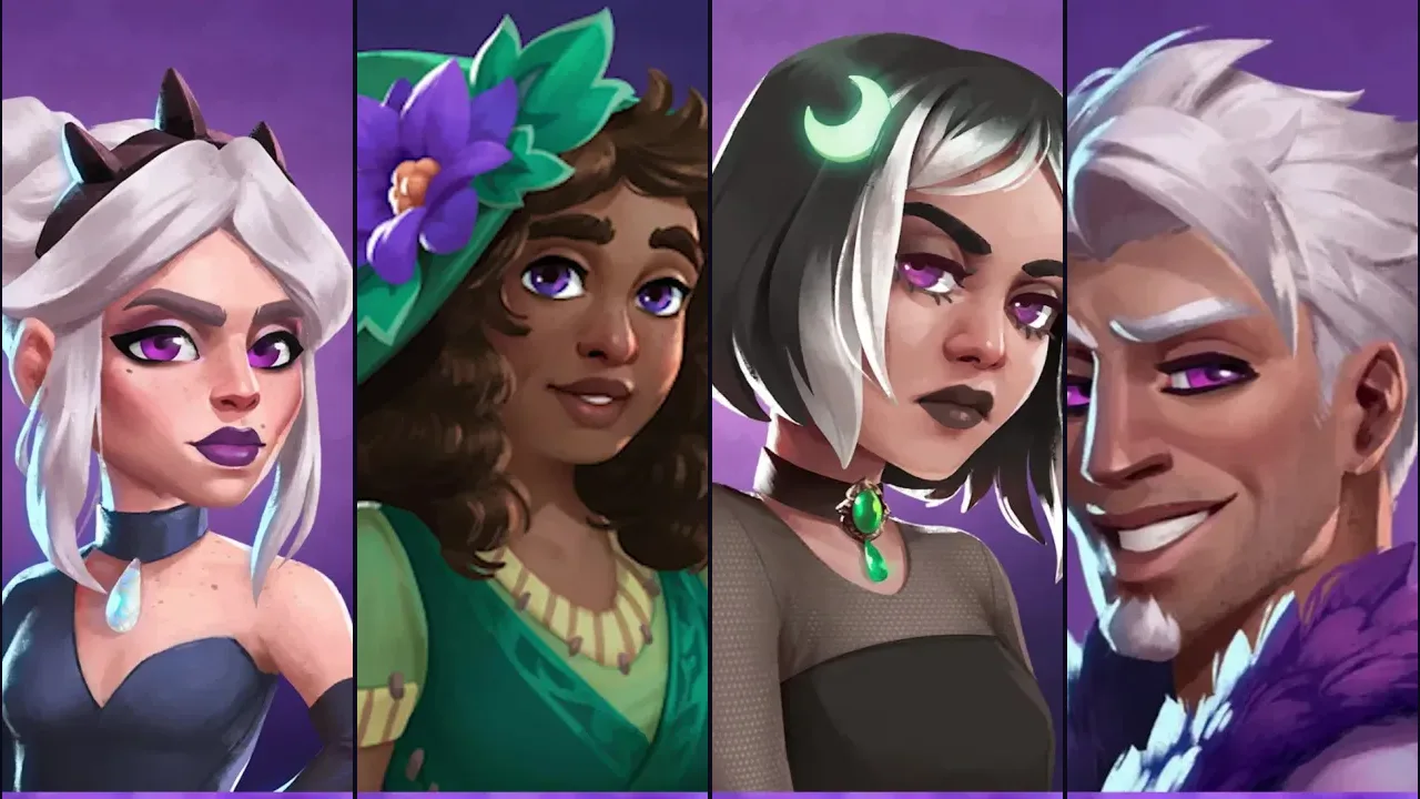 Official character portraits of the four Webb witches — Fiona, Luna, Sabrina and Noel.