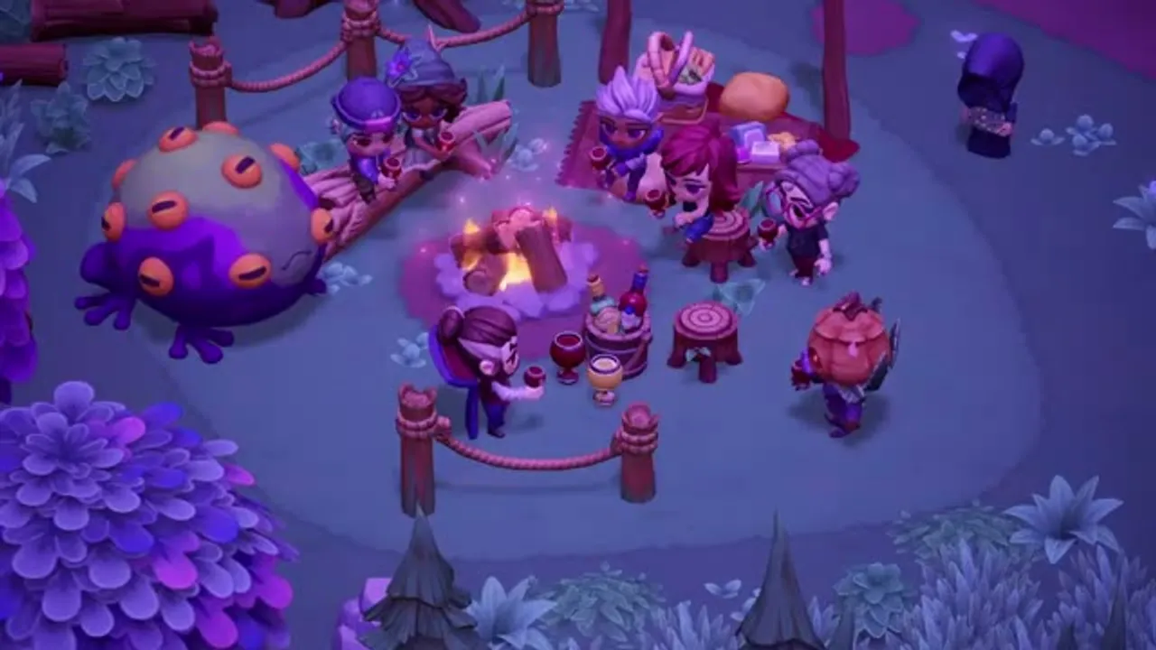 Residents of Moonlight Peaks gathered for a night-time celebration — the communal mood of the Loveage Festival.