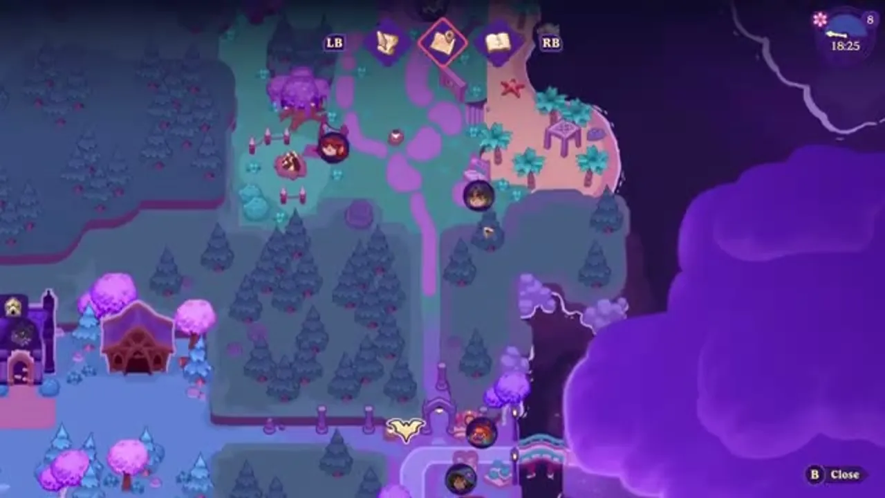 A moonlit map view of Moonlight Peaks' connected regions and travel routes.