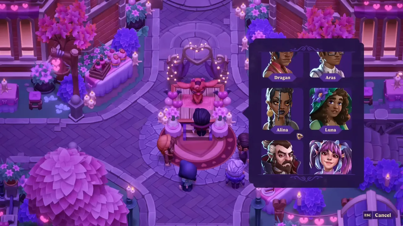 A radial selection menu open over the moonlit town square in Moonlight Peaks — an interface where working shoulder buttons make an immediate difference.