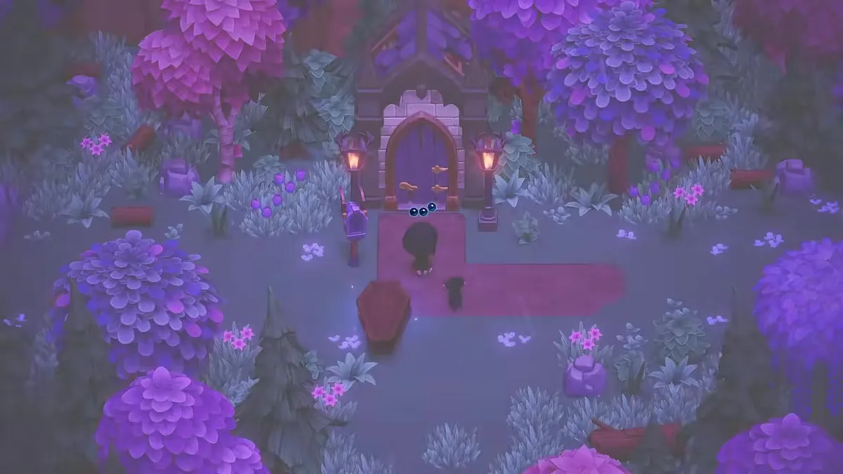A Moonlight Peaks night scene shows the outdoor atmosphere used for activities such as Death's marshmallow-roasting date.