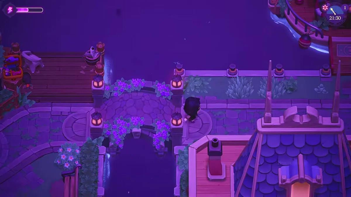 A full-release town scene shows the route between the café and Ambrosia locations used for Evan's relationship events.