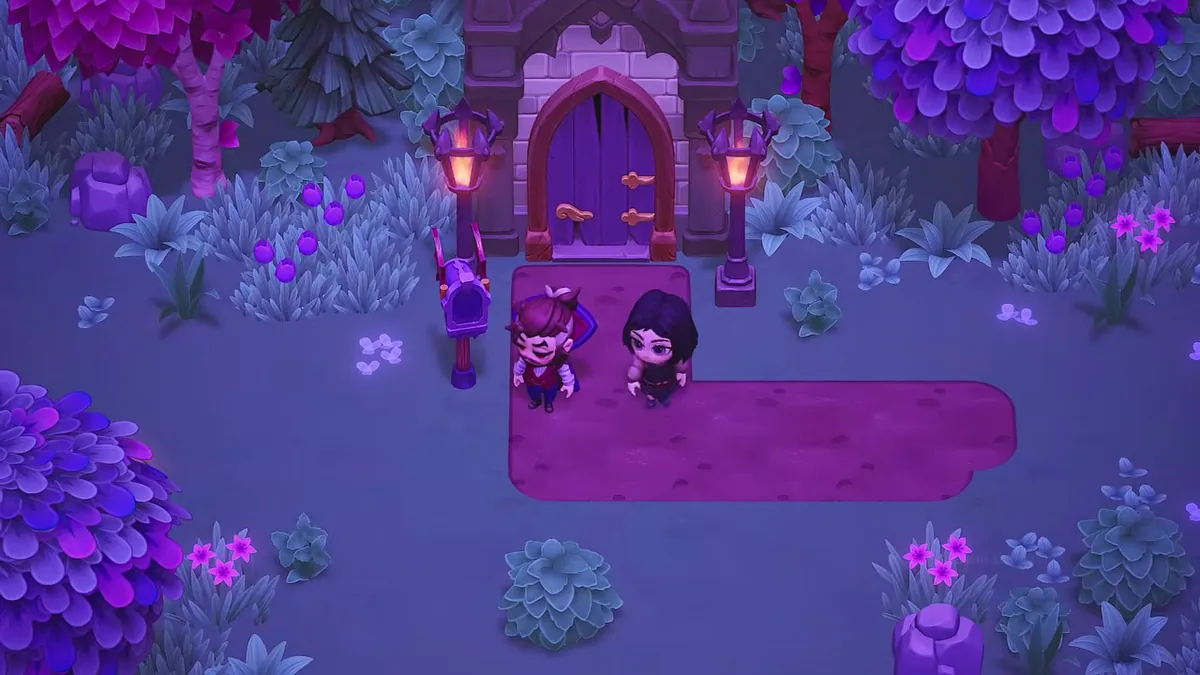 A full-release farm and inventory scene illustrates the flower storage routine used to keep Fiona's gifts ready.