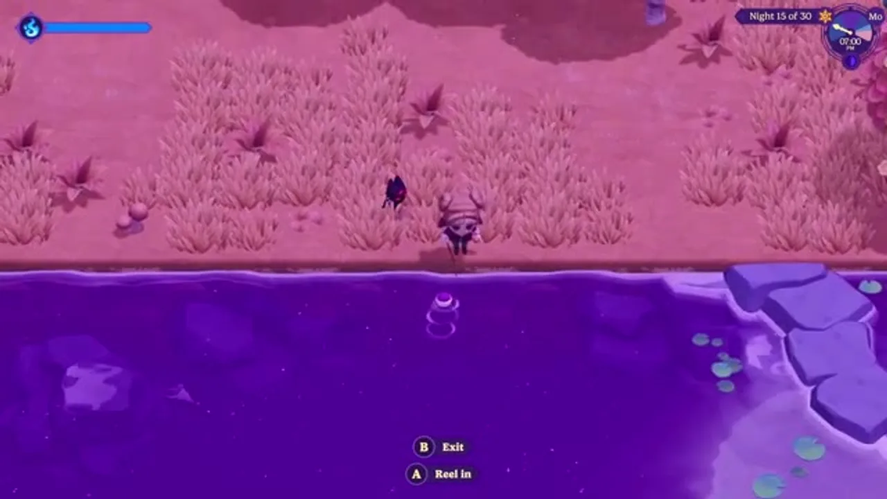 A Moonlight Peaks fishing scene shows the activity associated with Noel's early wager and fishing introduction.