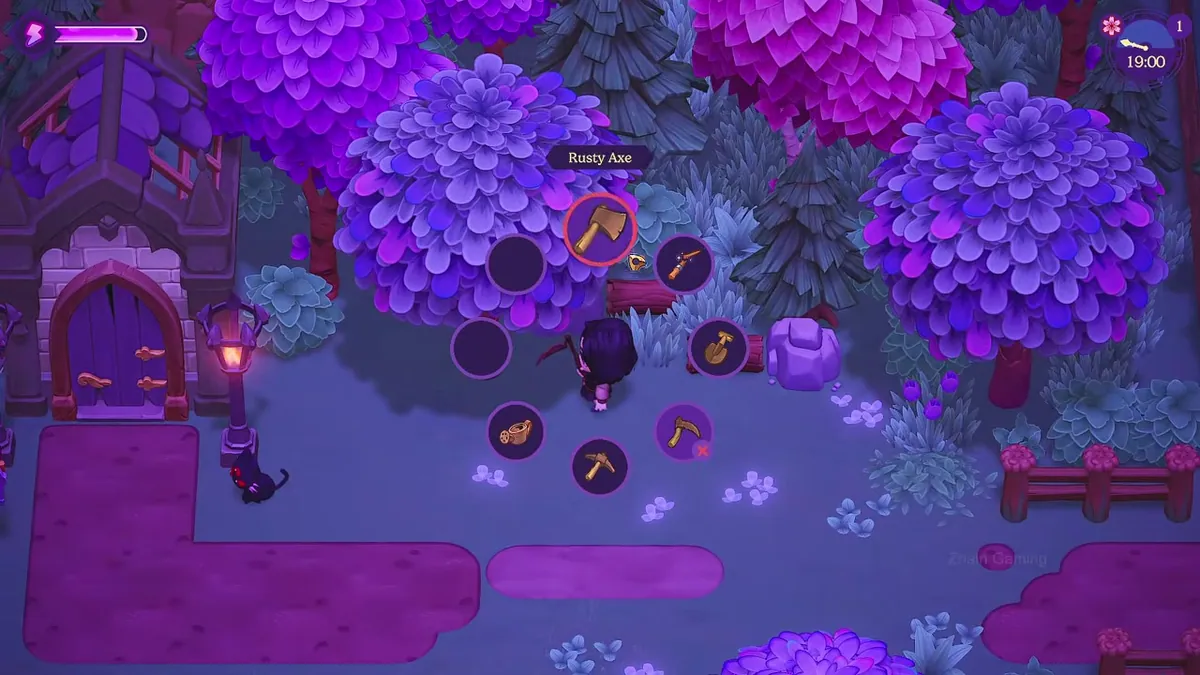 A full-release farming and inventory frame illustrates the crop-and-animal loop that supplies Saga's gifts.