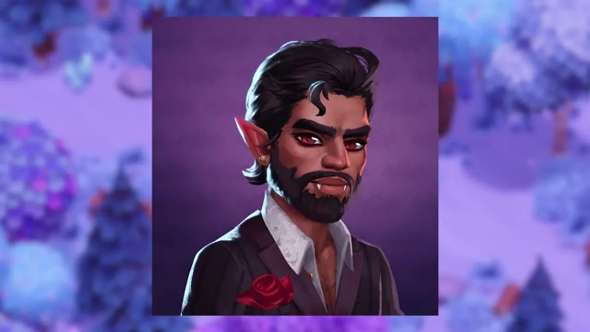 Samael's character portrait shown during a Moonlight Peaks romance overview video.