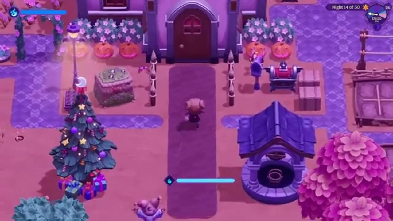 A Moonlight Peaks farm route with storage and crafting stations, useful for keeping Winston's flowers and cooked gifts ready.